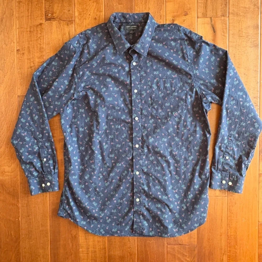 Banana Republic Button Down Floral Non-Iron Slim Fit, Mens‎ XXL Navy Blue